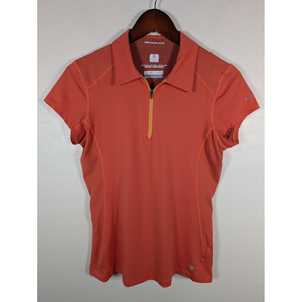 Columbia Omni-Freeze Zero Shirt Womens Medium Orange Short Sleeve Activewear Zip